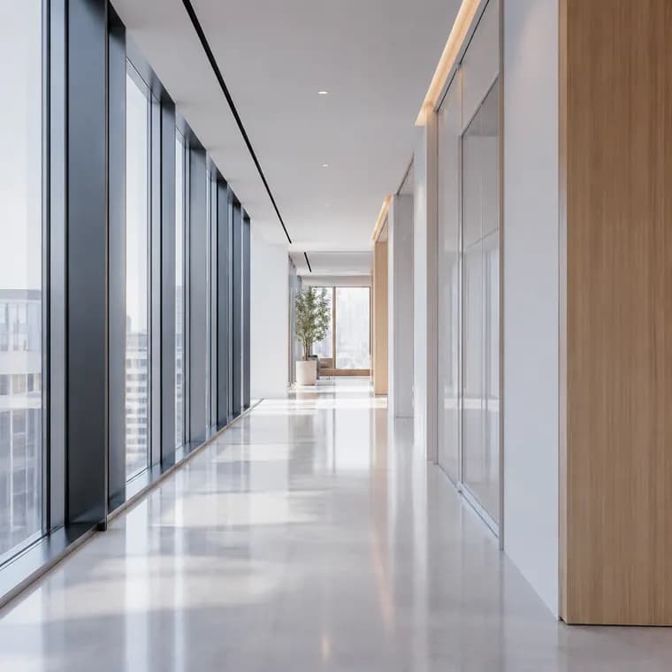 A bright modern office corridor